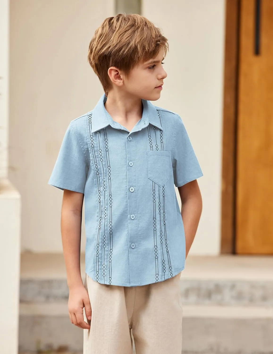 Arshiner Boys Cotton Linen Cuban Guayabera Shirt