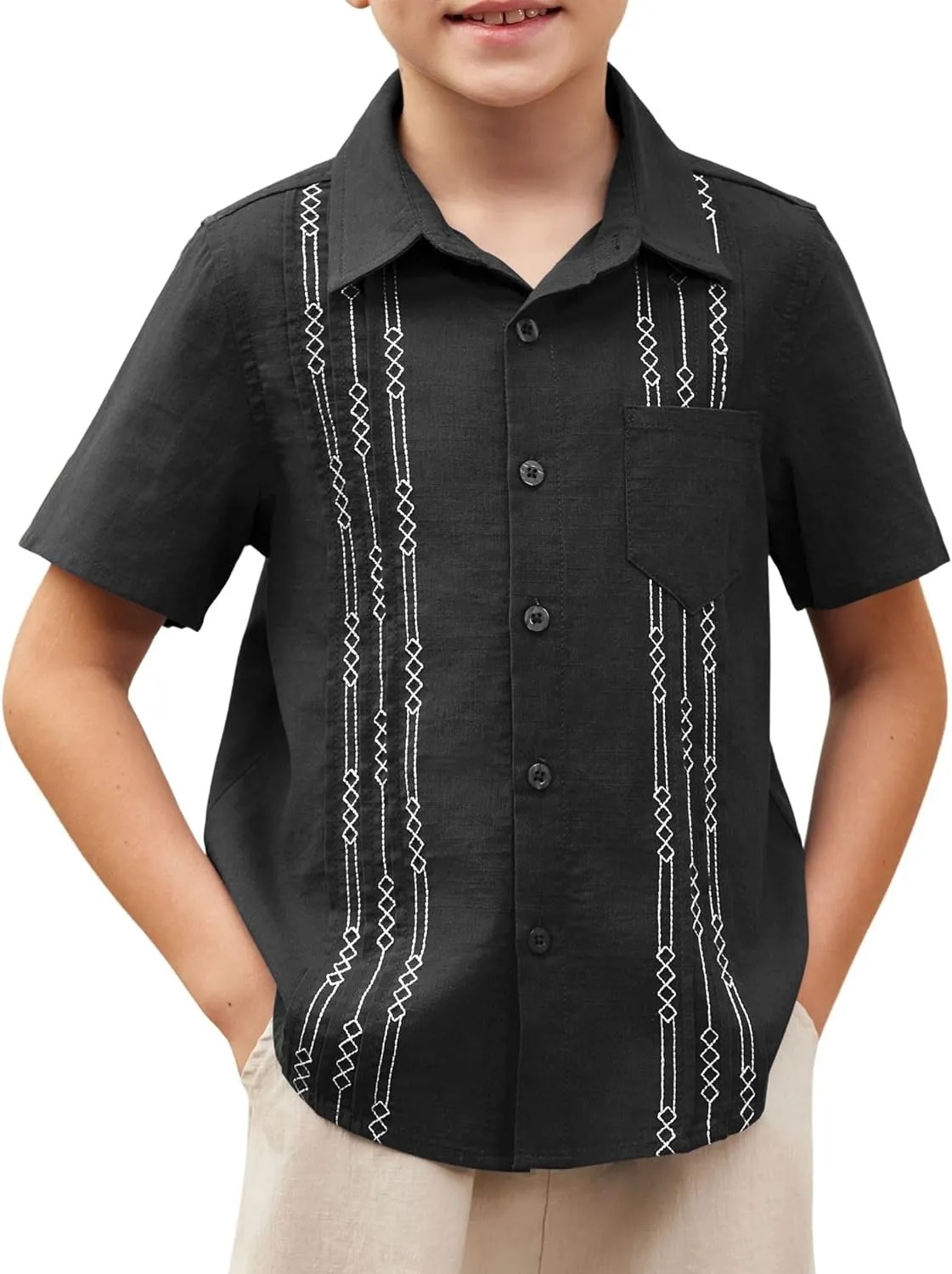 Arshiner Boys Cotton Linen Cuban Guayabera Shirt