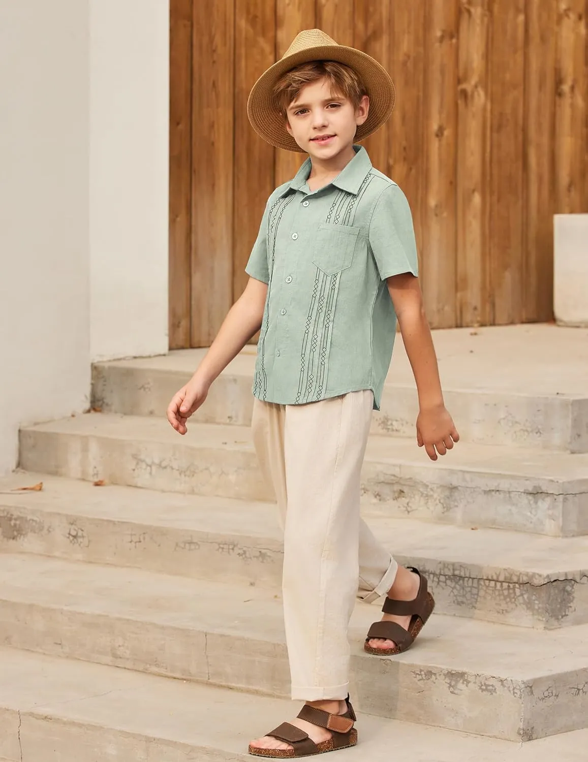 Arshiner Boys Cotton Linen Cuban Guayabera Shirt