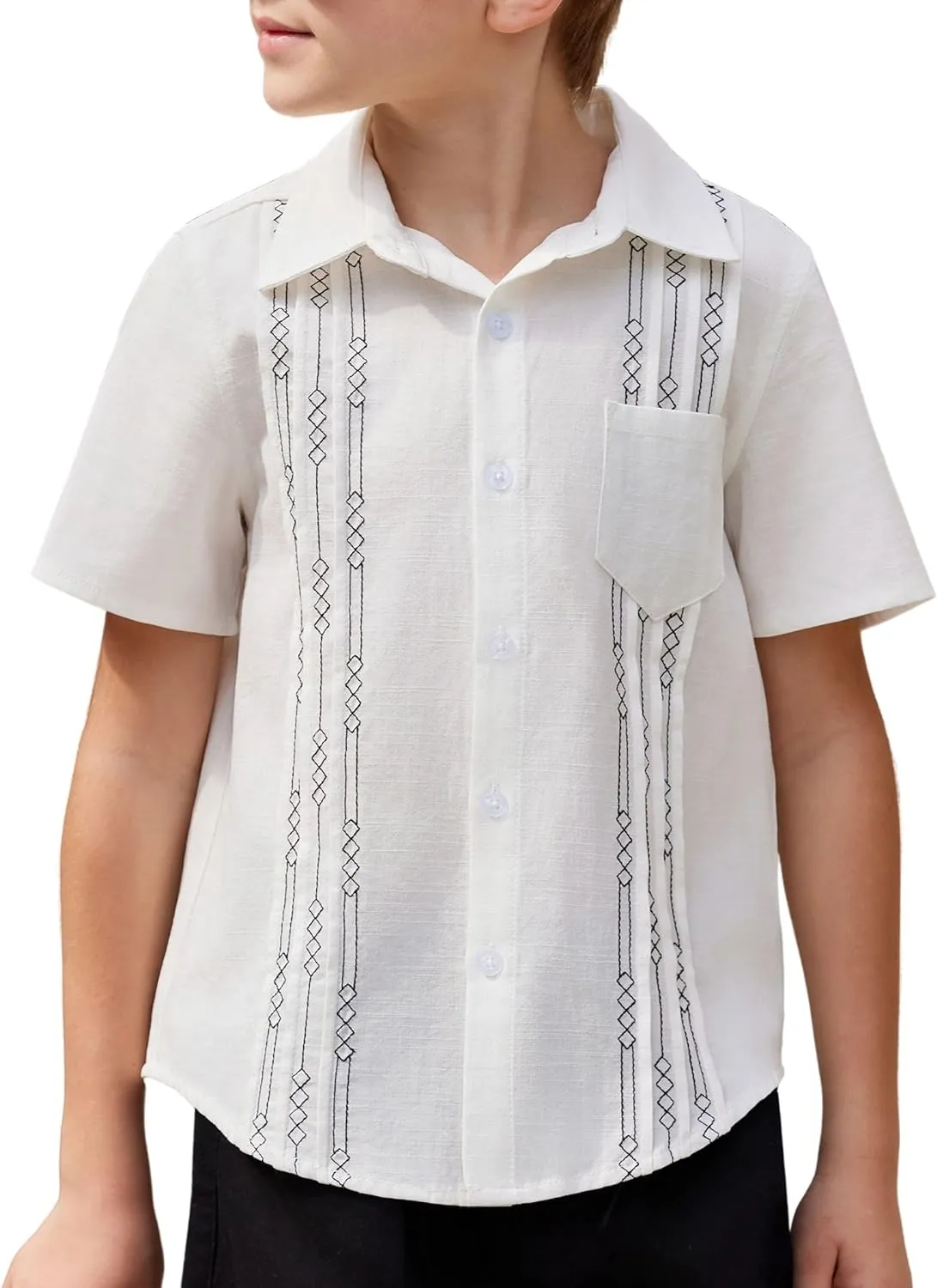 Arshiner Boys Cotton Linen Cuban Guayabera Shirt