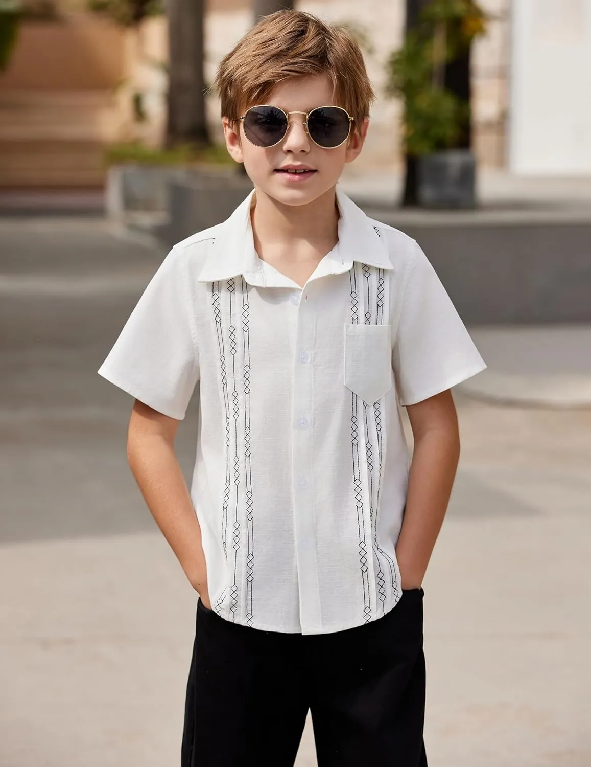 Arshiner Boys Cotton Linen Cuban Guayabera Shirt