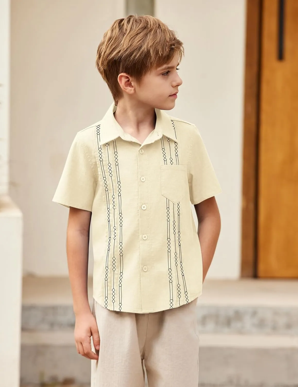 Arshiner Boys Cotton Linen Cuban Guayabera Shirt