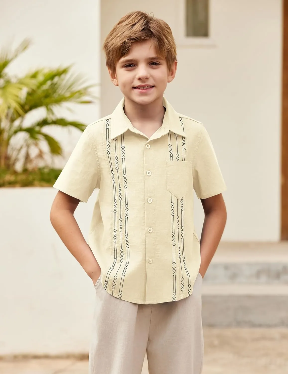 Arshiner Boys Cotton Linen Cuban Guayabera Shirt
