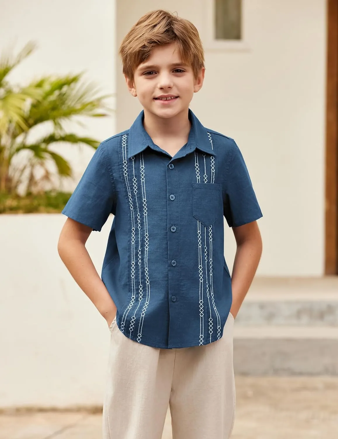 Arshiner Boys Cotton Linen Cuban Guayabera Shirt