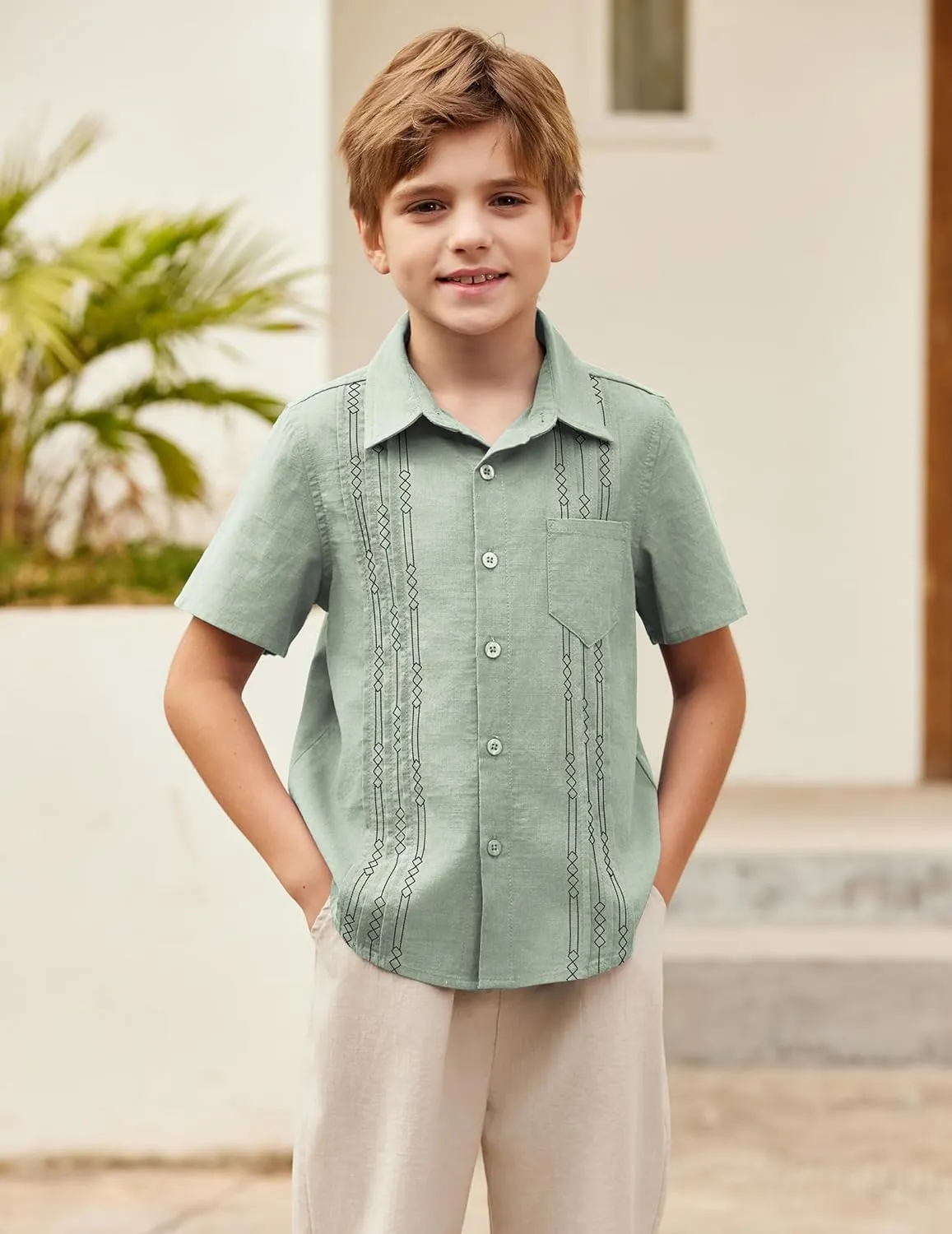 Arshiner Boys Cotton Linen Cuban Guayabera Shirt