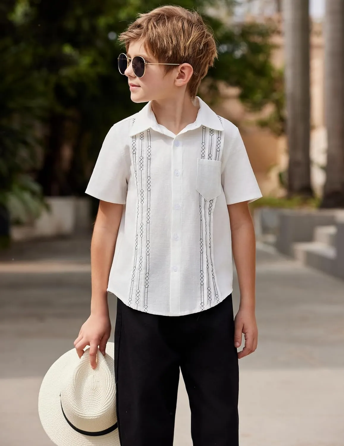 Arshiner Boys Cotton Linen Cuban Guayabera Shirt