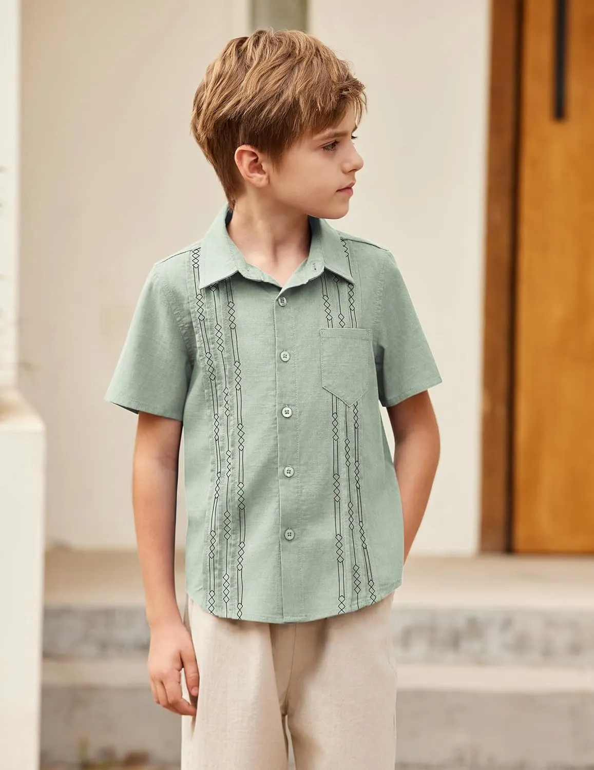 Arshiner Boys Cotton Linen Cuban Guayabera Shirt