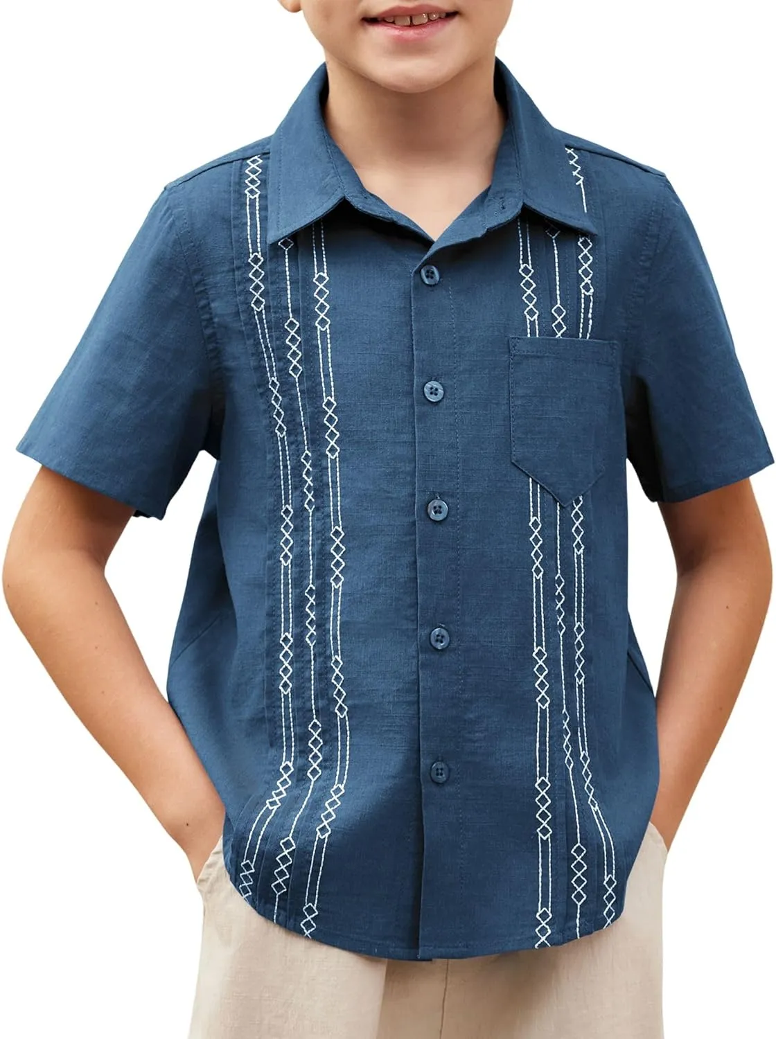 Arshiner Boys Cotton Linen Cuban Guayabera Shirt