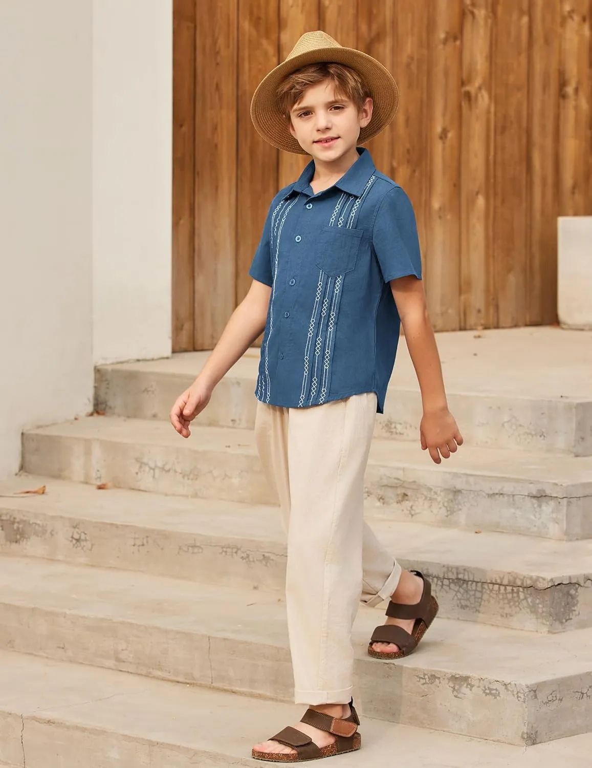 Arshiner Boys Cotton Linen Cuban Guayabera Shirt