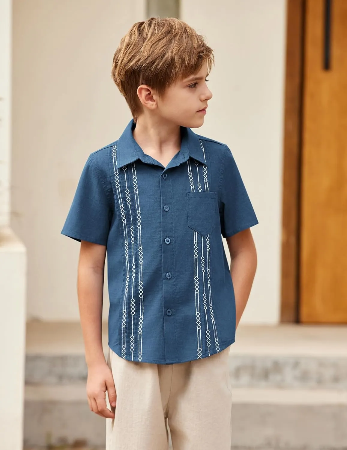 Arshiner Boys Cotton Linen Cuban Guayabera Shirt