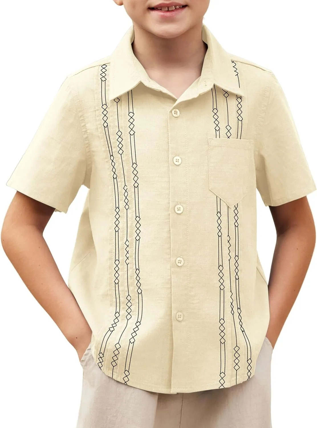 Arshiner Boys Cotton Linen Cuban Guayabera Shirt