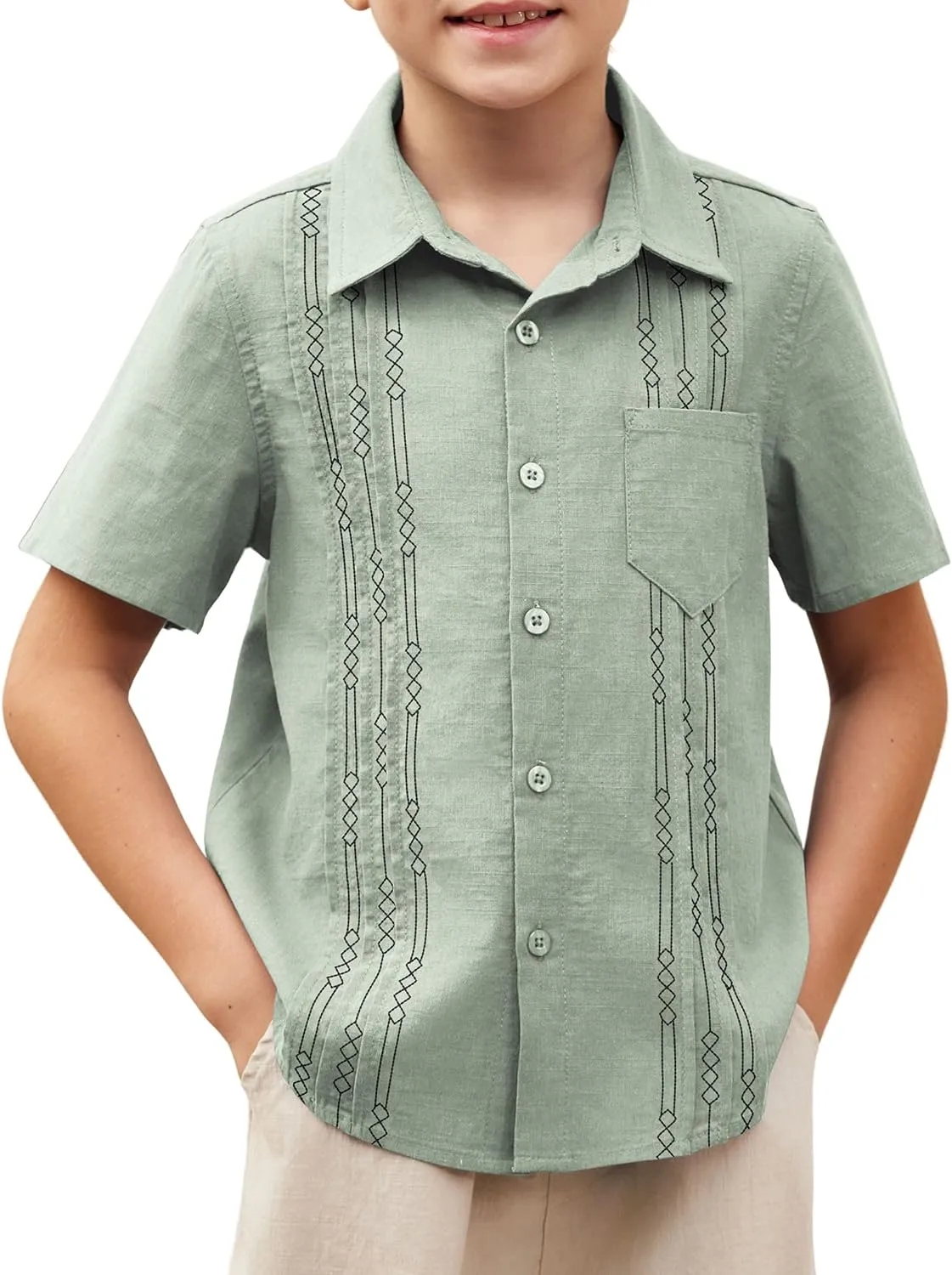 Arshiner Boys Cotton Linen Cuban Guayabera Shirt