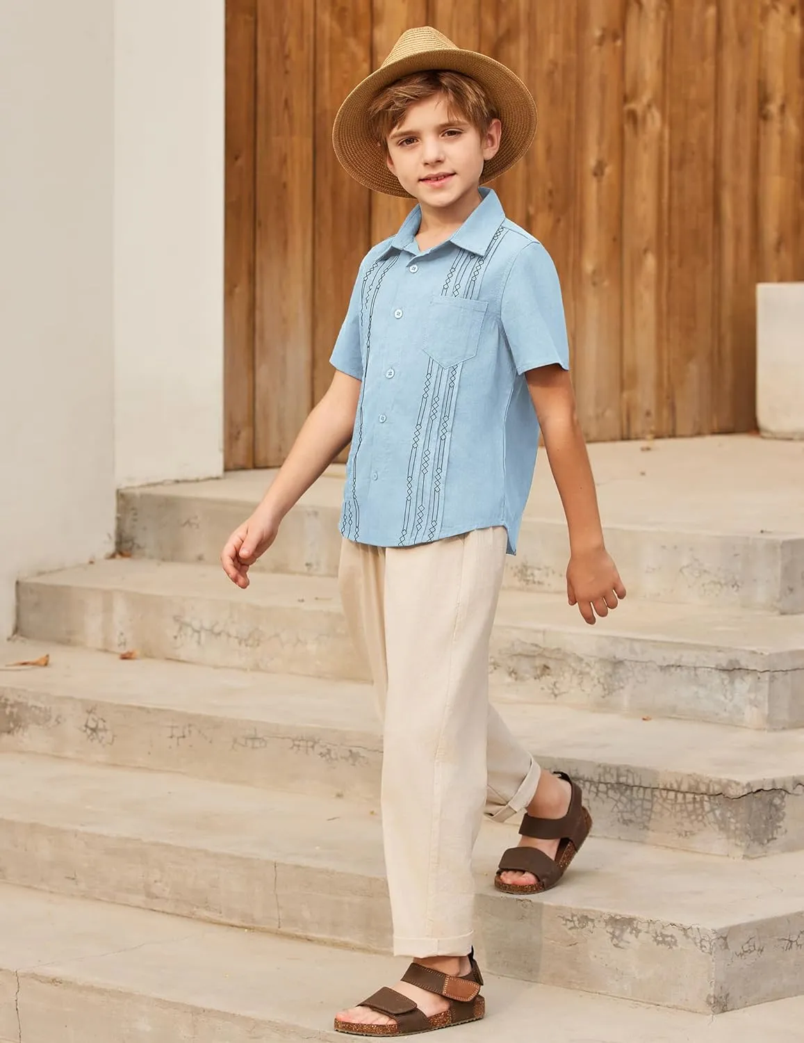 Arshiner Boys Cotton Linen Cuban Guayabera Shirt