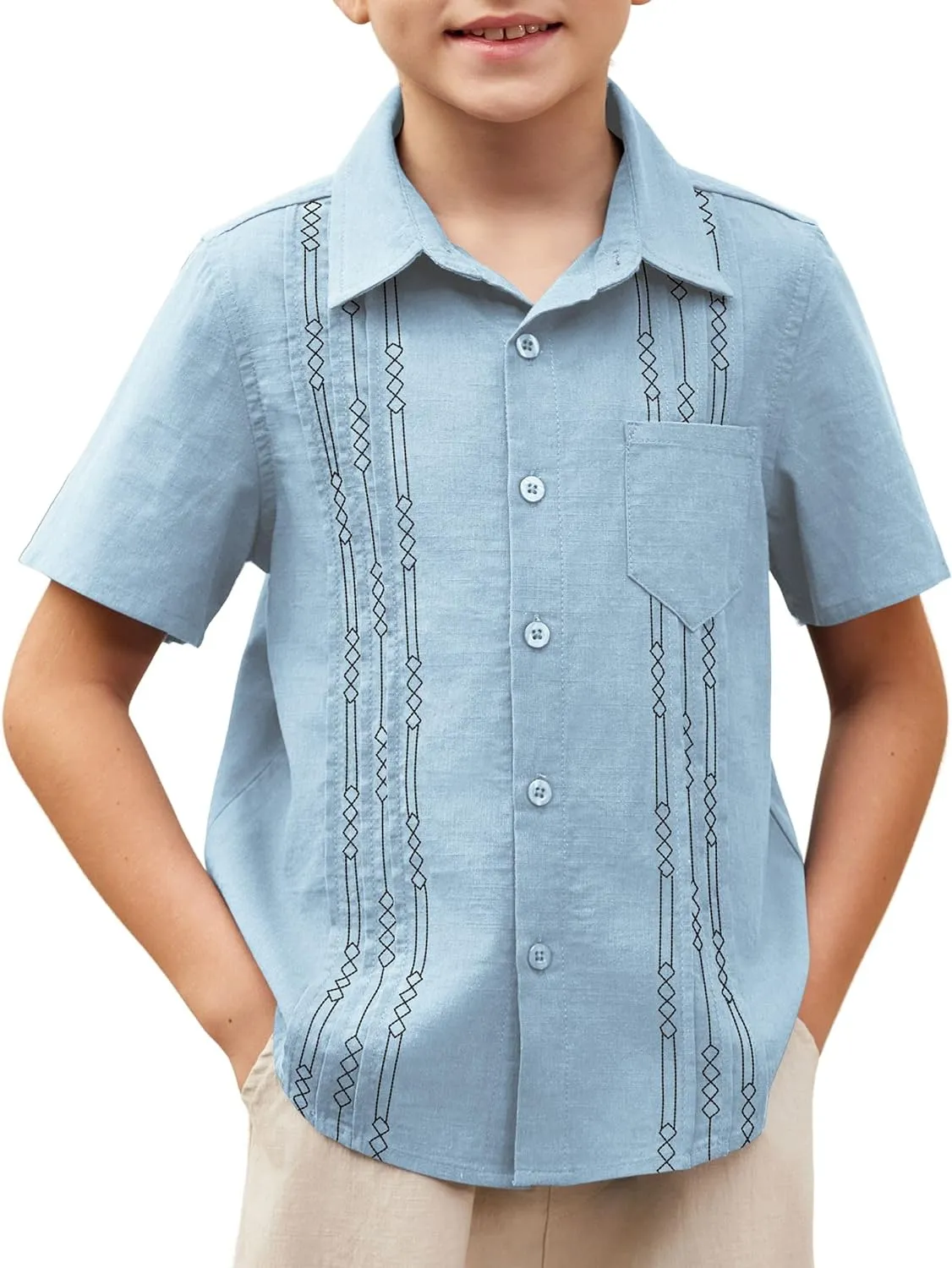 Arshiner Boys Cotton Linen Cuban Guayabera Shirt