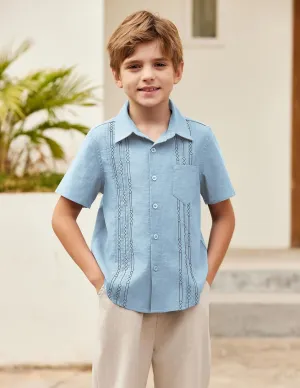 Arshiner Boys Cotton Linen Cuban Guayabera Shirt