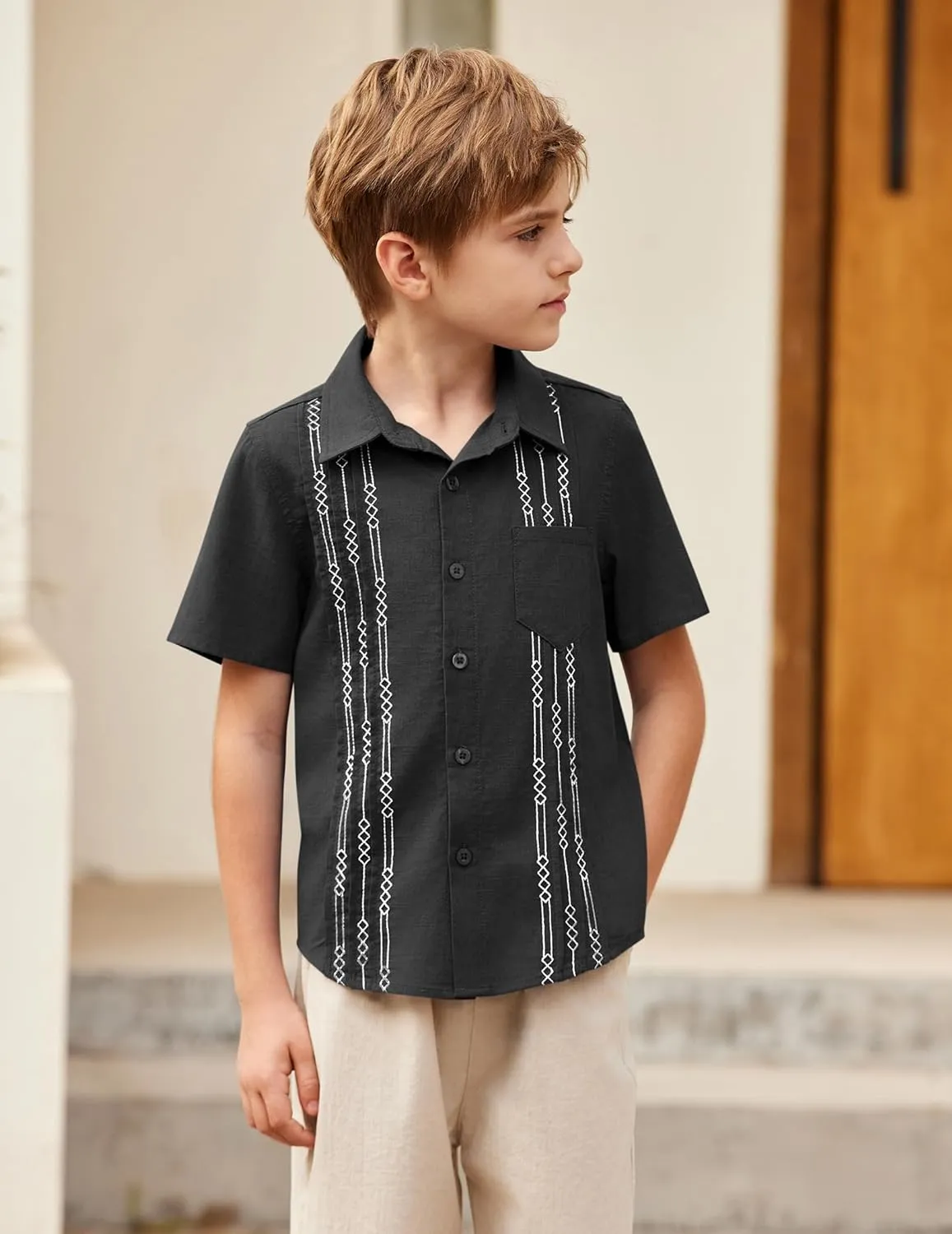 Arshiner Boys Cotton Linen Cuban Guayabera Shirt