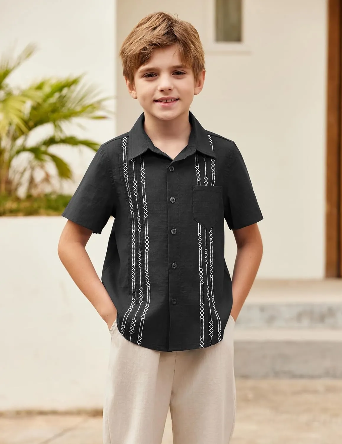 Arshiner Boys Cotton Linen Cuban Guayabera Shirt