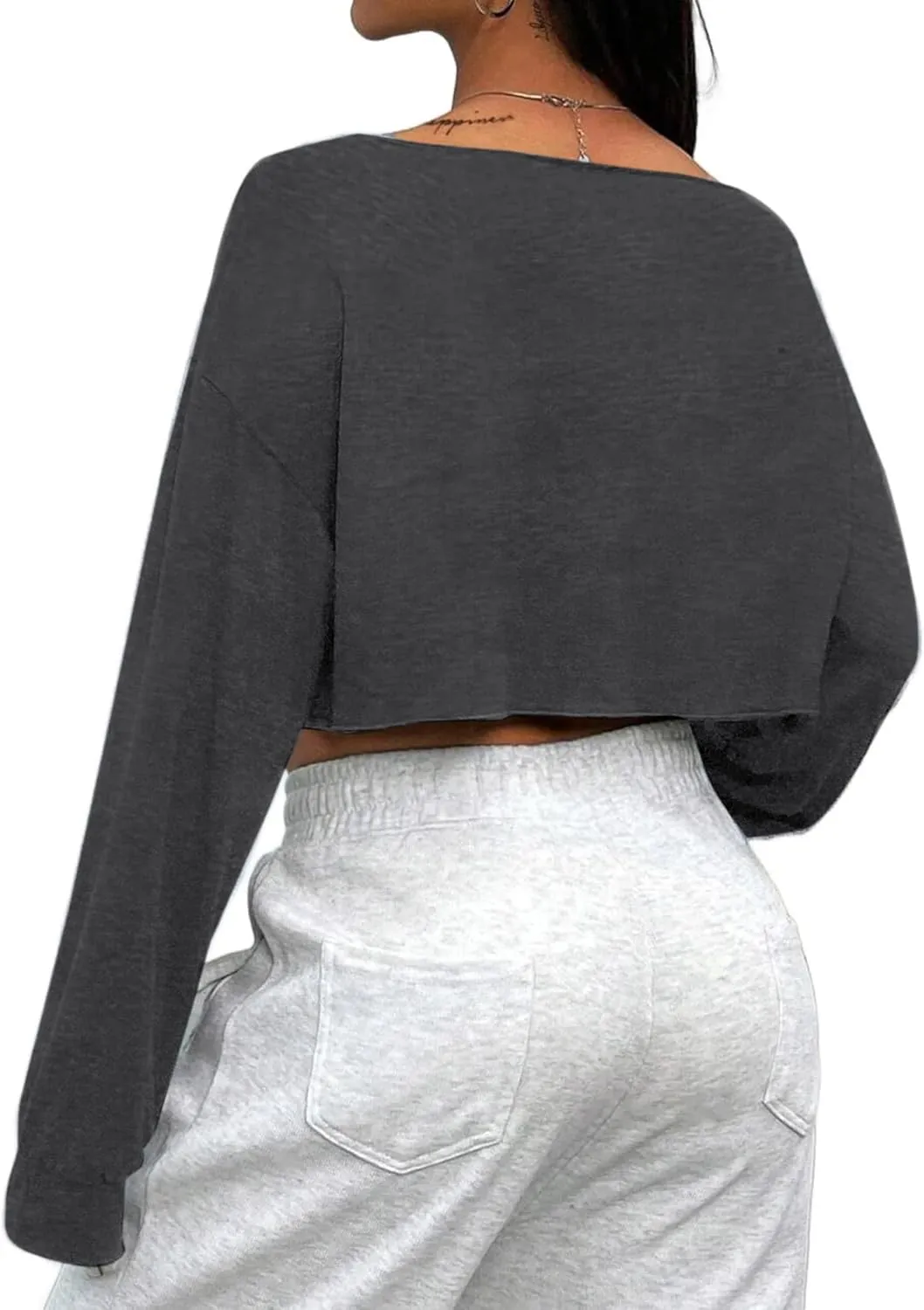 Avanova Women Off Shoulder Boat Neck Crop Tops Long Sleeves Oversized Loose Tee Shirts