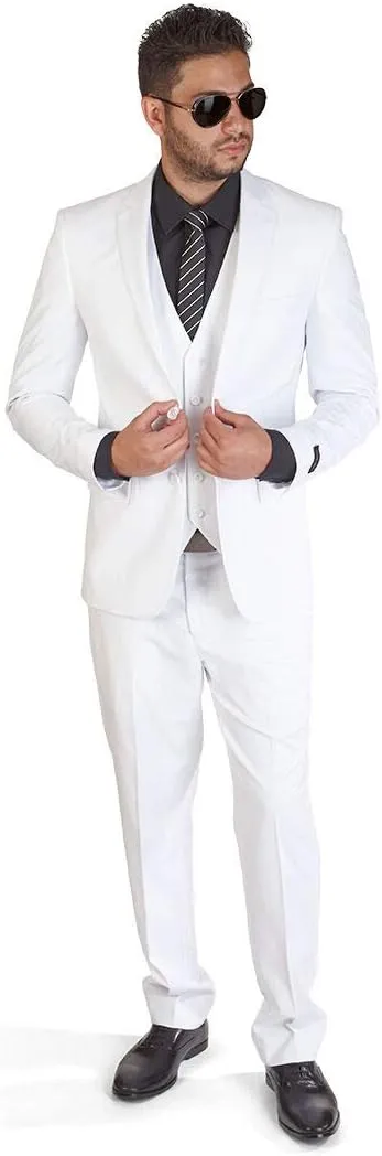 AZAR MAN Slim Fit 3 Piece White Suit