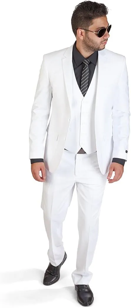 AZAR MAN Slim Fit 3 Piece White Suit