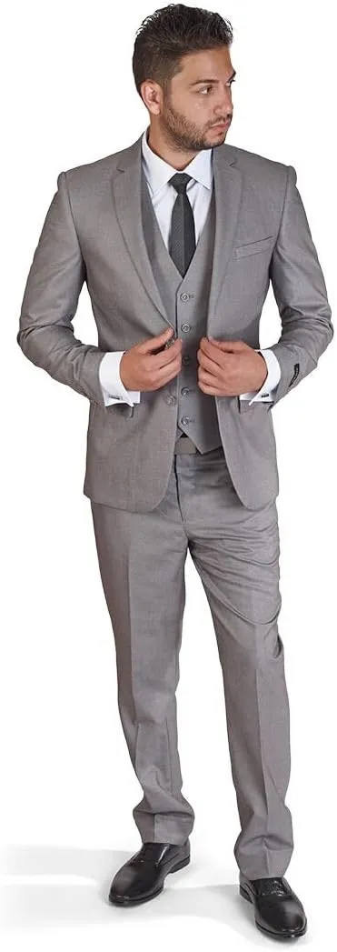 Azar Slim Fit 3 Piece Silver Suit