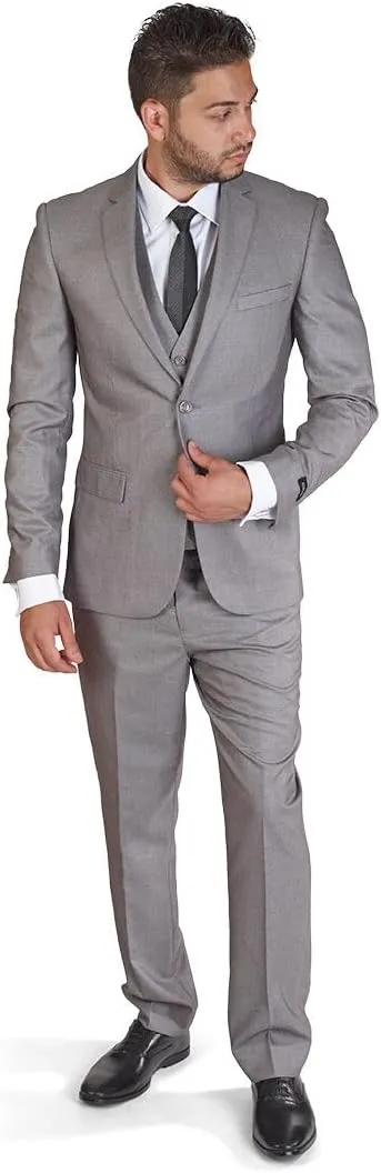 Azar Slim Fit 3 Piece Silver Suit