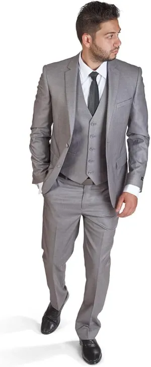 Azar Slim Fit 3 Piece Silver Suit