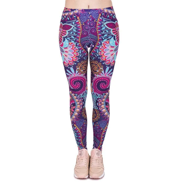 Aztec Round Ombre Printing legging Slim High Waist  Leggings Woman Pants