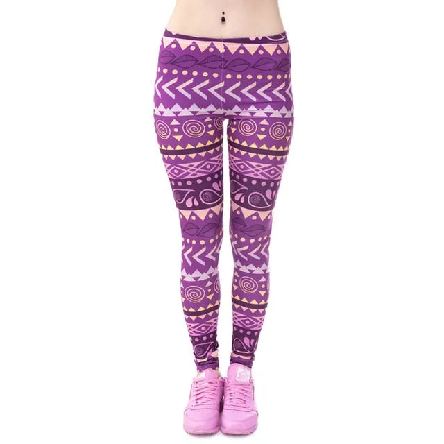 Aztec Round Ombre Printing legging Slim High Waist  Leggings Woman Pants