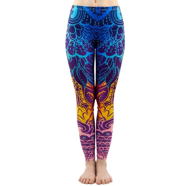 Aztec Round Ombre Printing legging Slim High Waist  Leggings Woman Pants