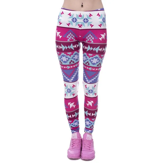 Aztec Round Ombre Printing legging Slim High Waist  Leggings Woman Pants