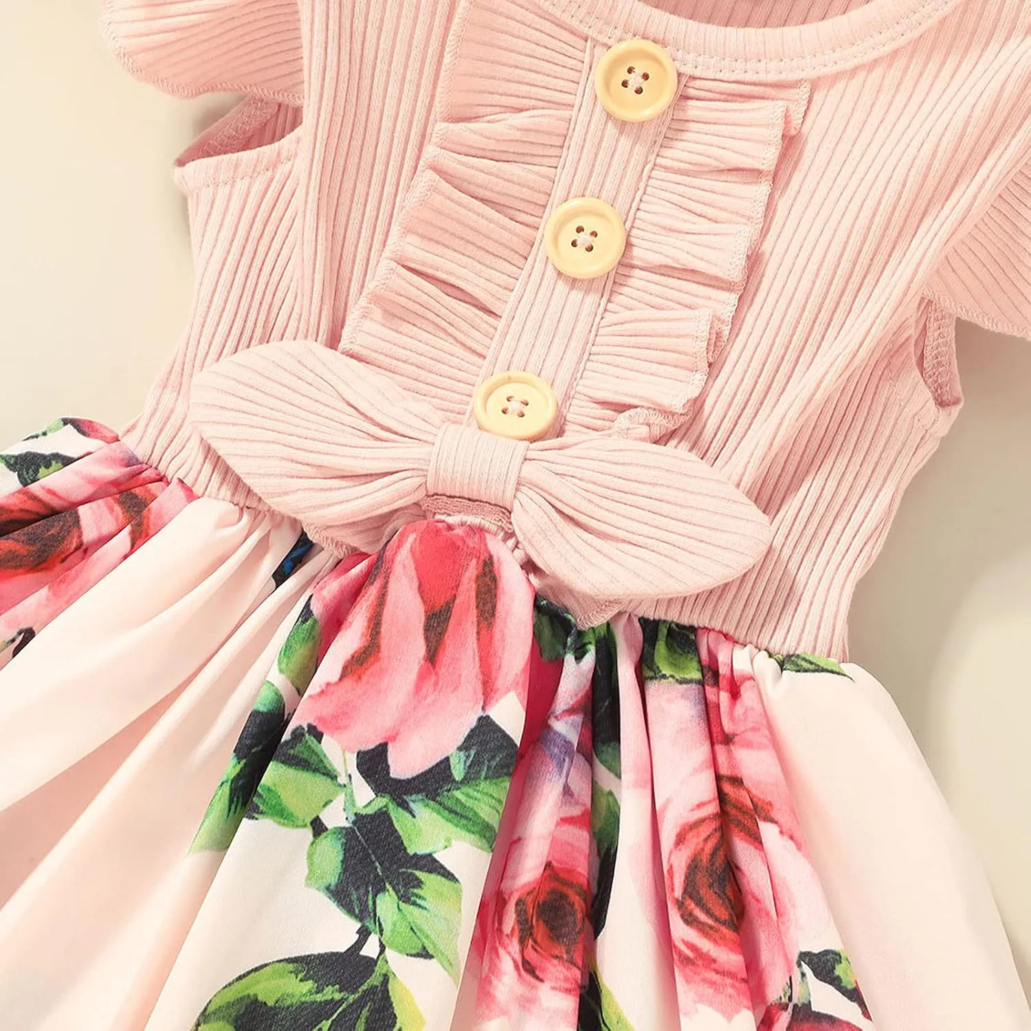 Baby Girl Dress Toddler Graduation Dress Short Ruffle Sleeve Girls Dress Summer Floral Graphic Infant Dress Sundress