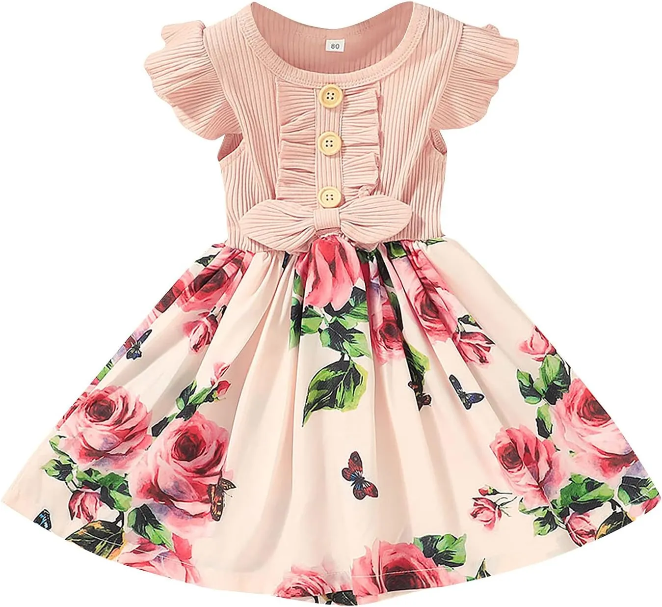 Baby Girl Dress Toddler Graduation Dress Short Ruffle Sleeve Girls Dress Summer Floral Graphic Infant Dress Sundress