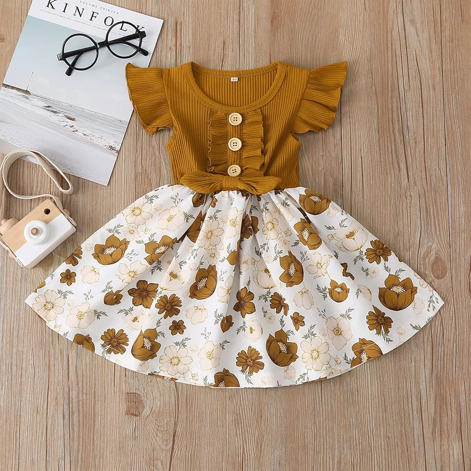 Baby Girl Dress Toddler Graduation Dress Short Ruffle Sleeve Girls Dress Summer Floral Graphic Infant Dress Sundress