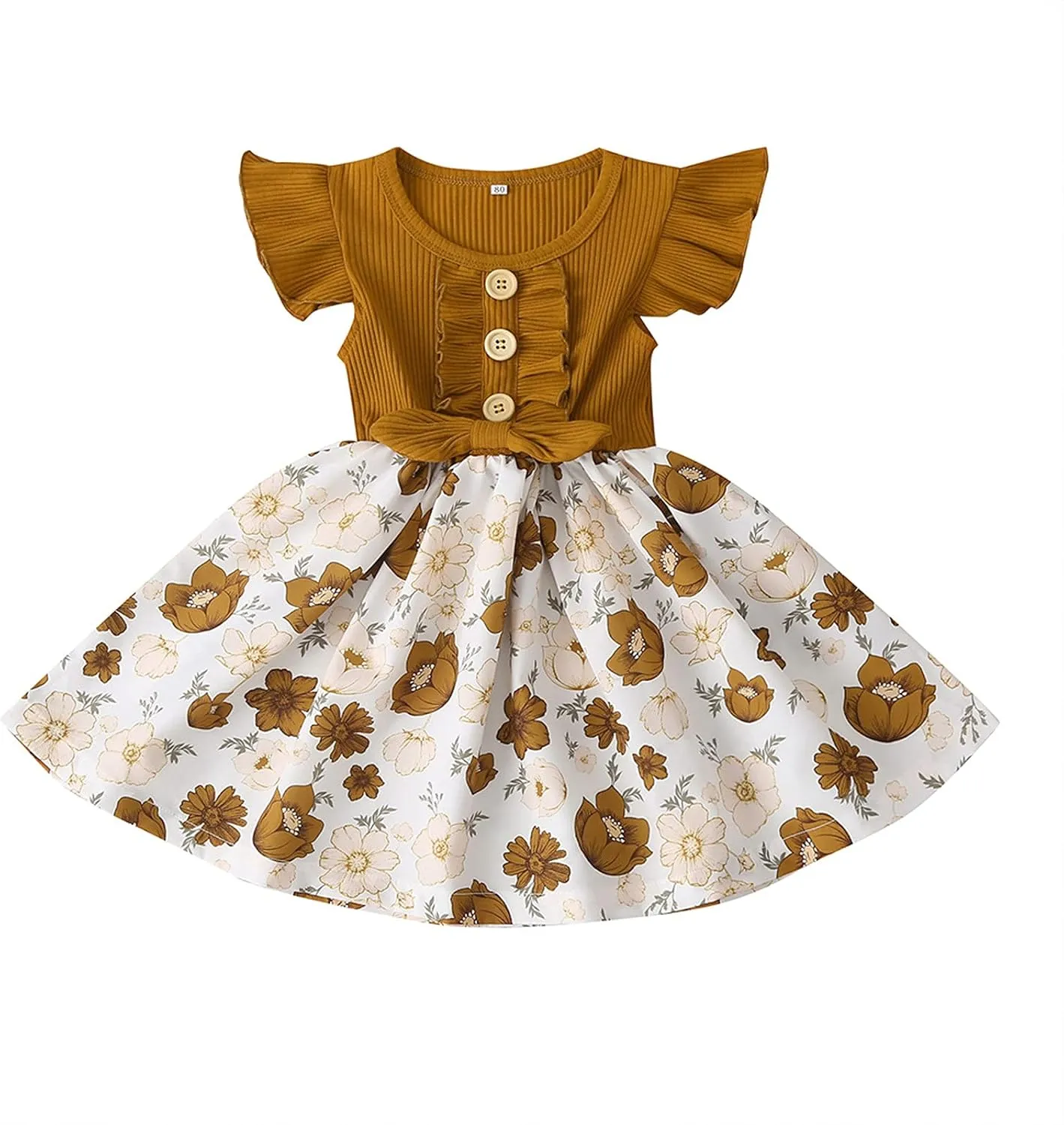 Baby Girl Dress Toddler Graduation Dress Short Ruffle Sleeve Girls Dress Summer Floral Graphic Infant Dress Sundress