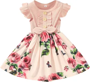 Baby Girl Dress Toddler Graduation Dress Short Ruffle Sleeve Girls Dress Summer Floral Graphic Infant Dress Sundress