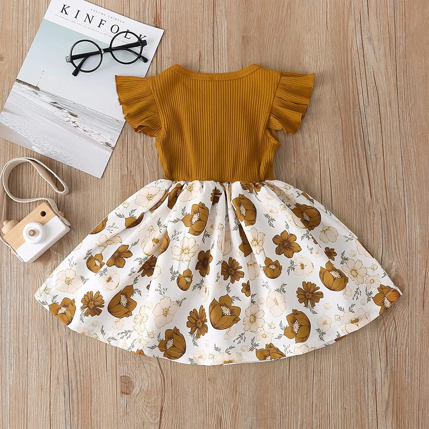 Baby Girl Dress Toddler Graduation Dress Short Ruffle Sleeve Girls Dress Summer Floral Graphic Infant Dress Sundress