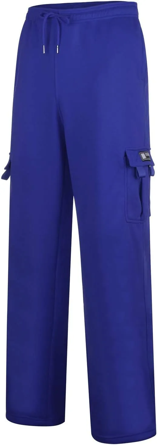 Baggy Cargo Sweatpants for Men Plus Size Drawstring Waist Joggers with Pockets Open Bottom Athletic Sweat Pants