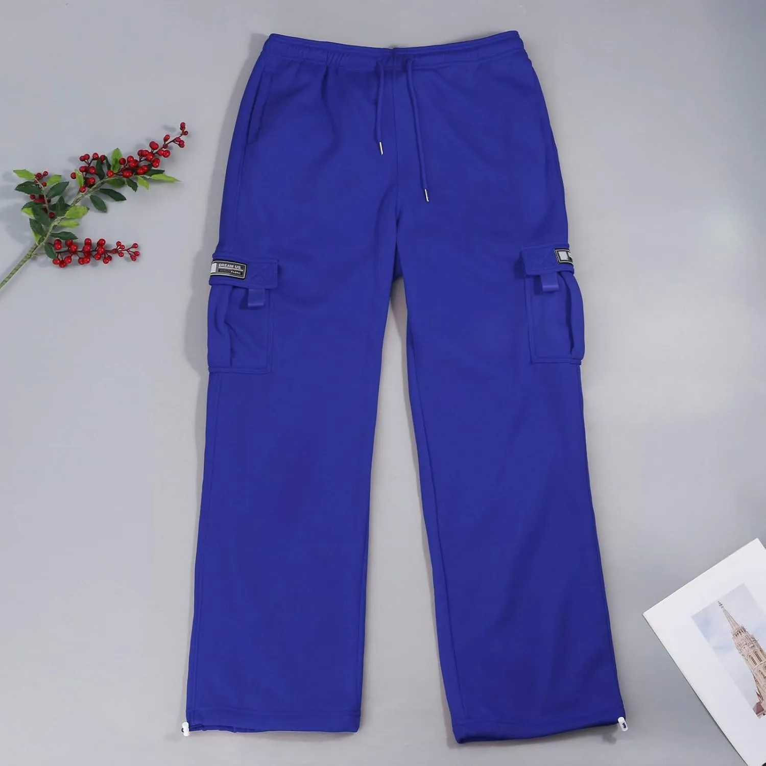 Baggy Cargo Sweatpants for Men Plus Size Drawstring Waist Joggers with Pockets Open Bottom Athletic Sweat Pants
