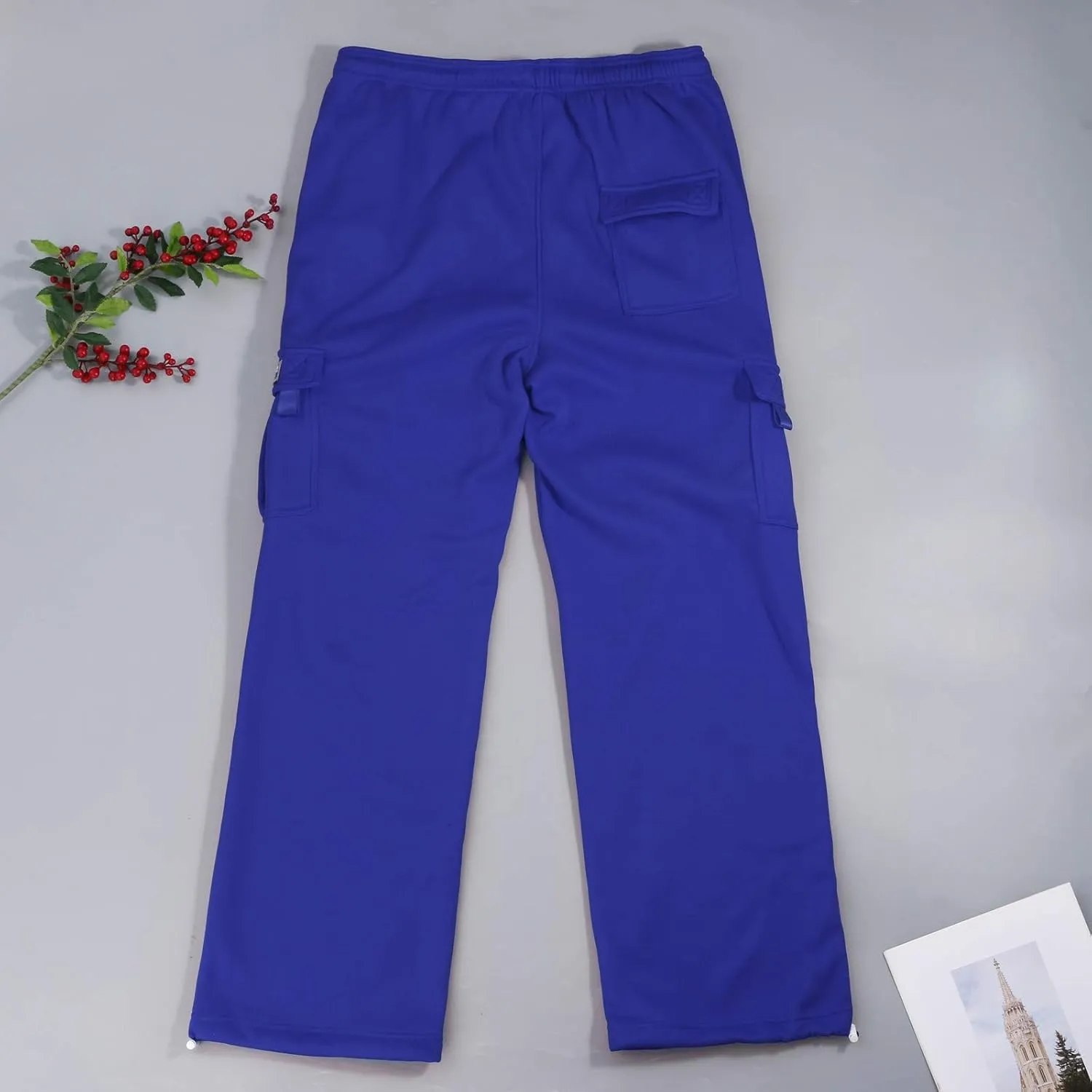 Baggy Cargo Sweatpants for Men Plus Size Drawstring Waist Joggers with Pockets Open Bottom Athletic Sweat Pants