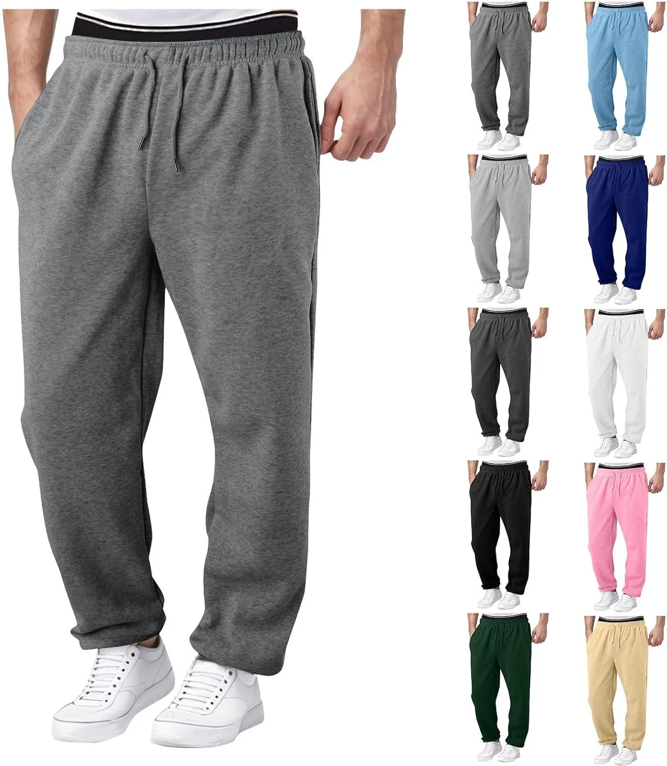 Baggy Sweatpants for Men Men Cargo Sweatpants Loose Casual Work Pants Joggers Open Bottom Drawstring Cargos Pant