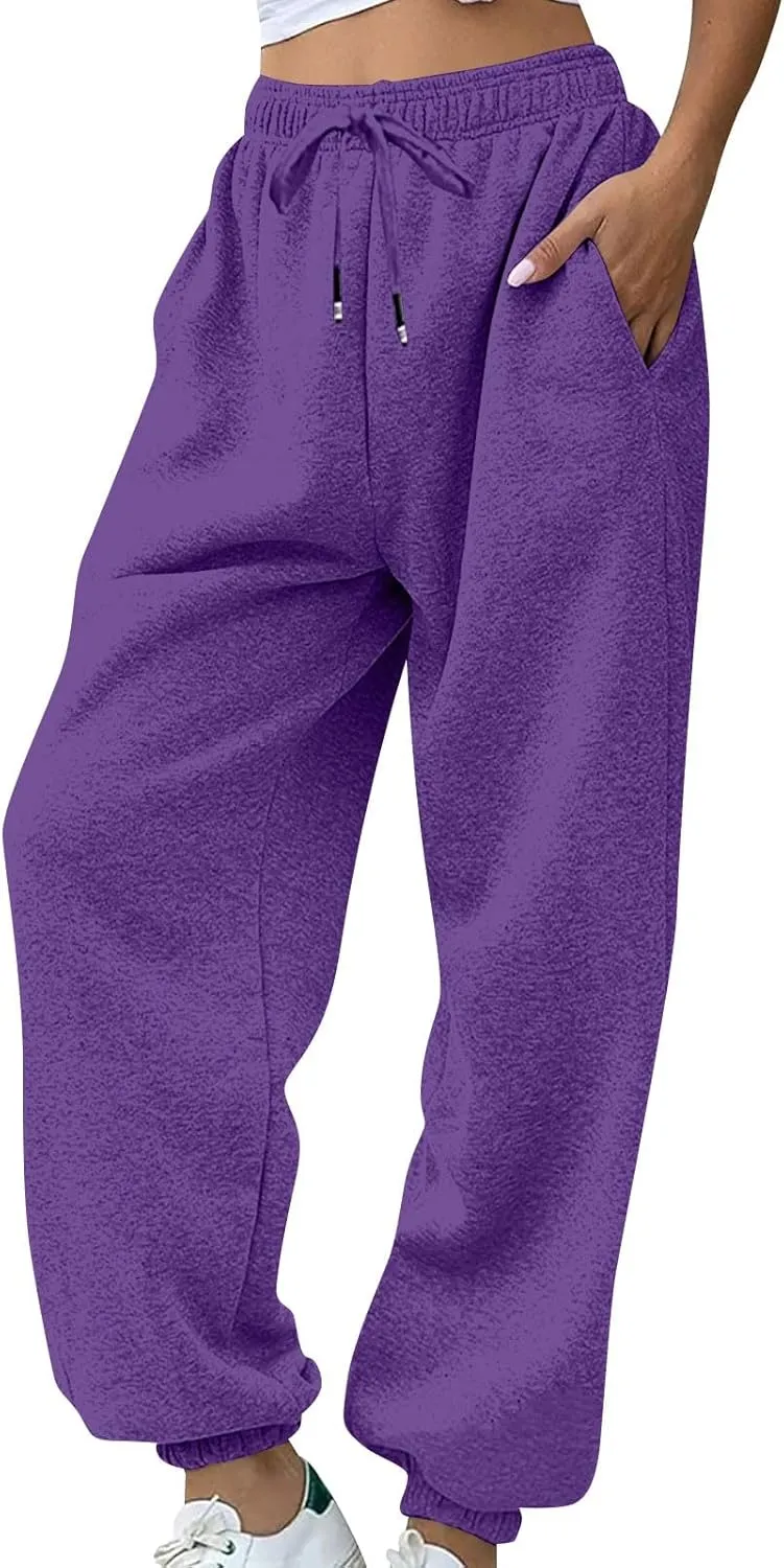 Baggy Womens Sweatpants Fleece Joggers High Waisted Lounge Workout Ankle Athletic Pull On Jogger Pants with Pockets