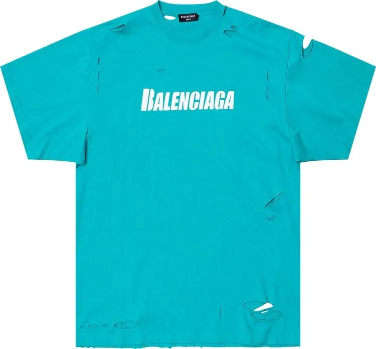 Balenciaga Boxy T-Shirt 'Turquoise/White', blue