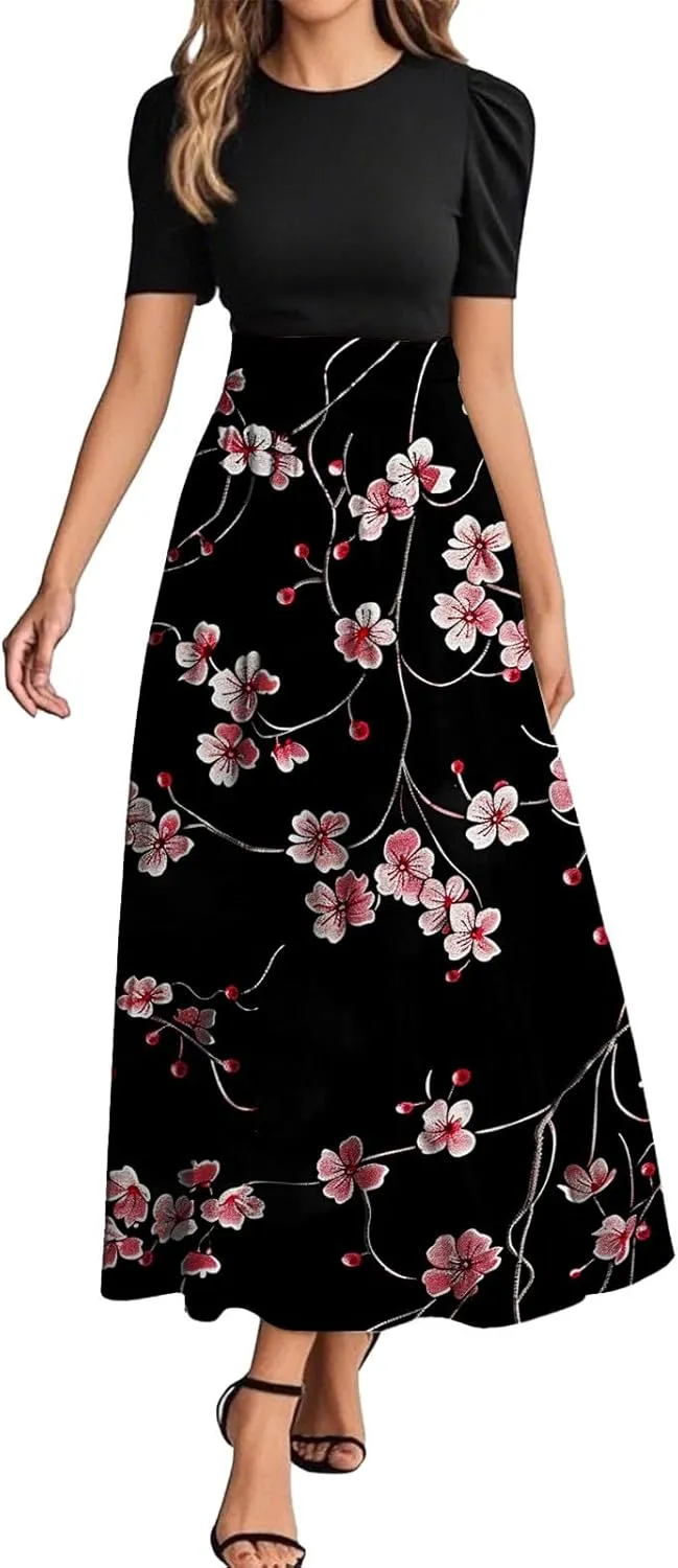 Beach Dress for Wedding Guest Plus Size Floral Wrap Maxi Dress Short Sleeve Boho Outfit