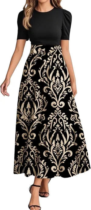 Beach Dress for Wedding Guest Plus Size Floral Wrap Maxi Dress Short Sleeve Boho Outfit