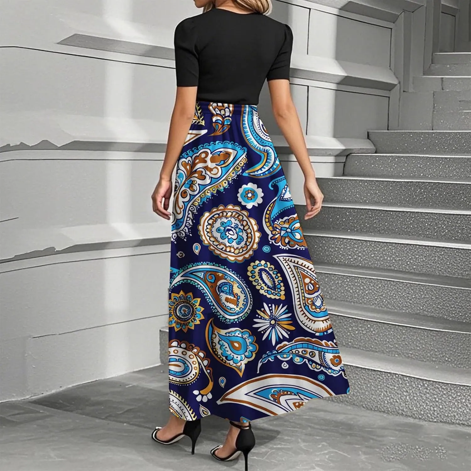 Beach Dress for Wedding Guest Plus Size Floral Wrap Maxi Dress Short Sleeve Boho Outfit