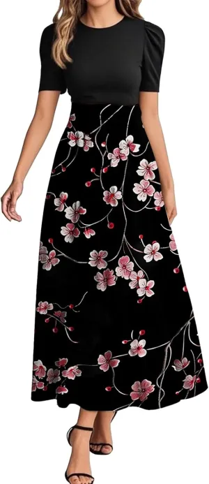 Beach Dress for Wedding Guest Plus Size Floral Wrap Maxi Dress Short Sleeve Boho Outfit
