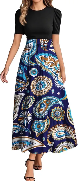 Beach Dress for Wedding Guest Plus Size Floral Wrap Maxi Dress Short Sleeve Boho Outfit