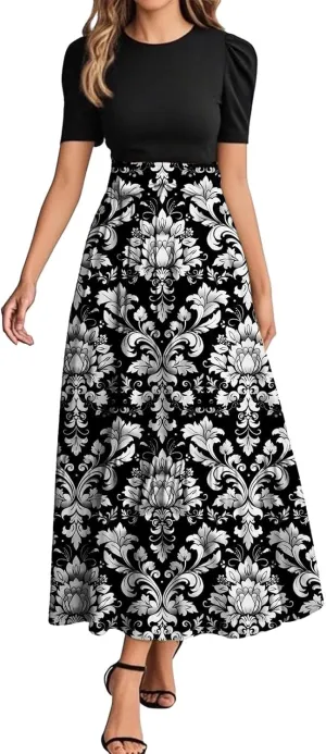 Beach Dress for Wedding Guest Plus Size Floral Wrap Maxi Dress Short Sleeve Boho Outfit
