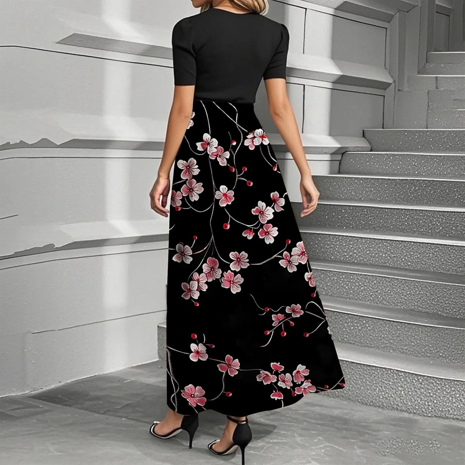 Beach Dress for Wedding Guest Plus Size Floral Wrap Maxi Dress Short Sleeve Boho Outfit